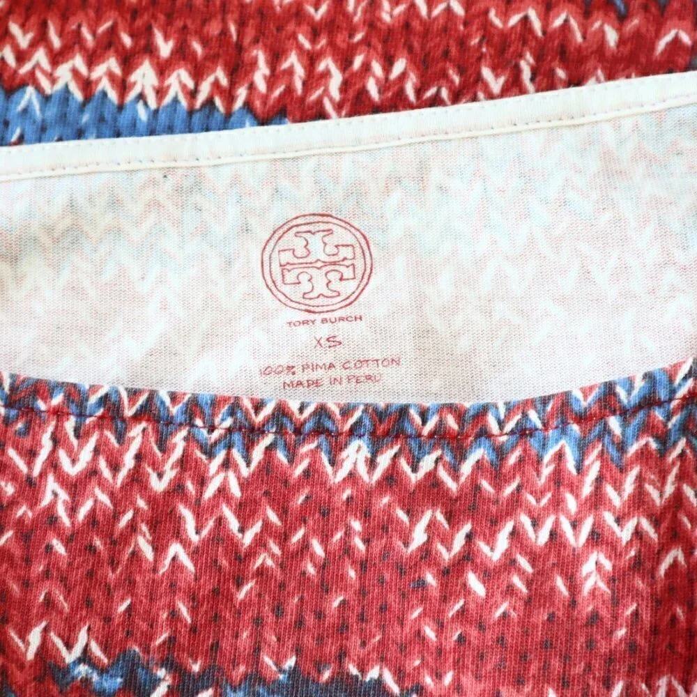 Tory Burch Mouline Red White Blue Print Pima Cotton Patriotic T-Shirt Dress XS